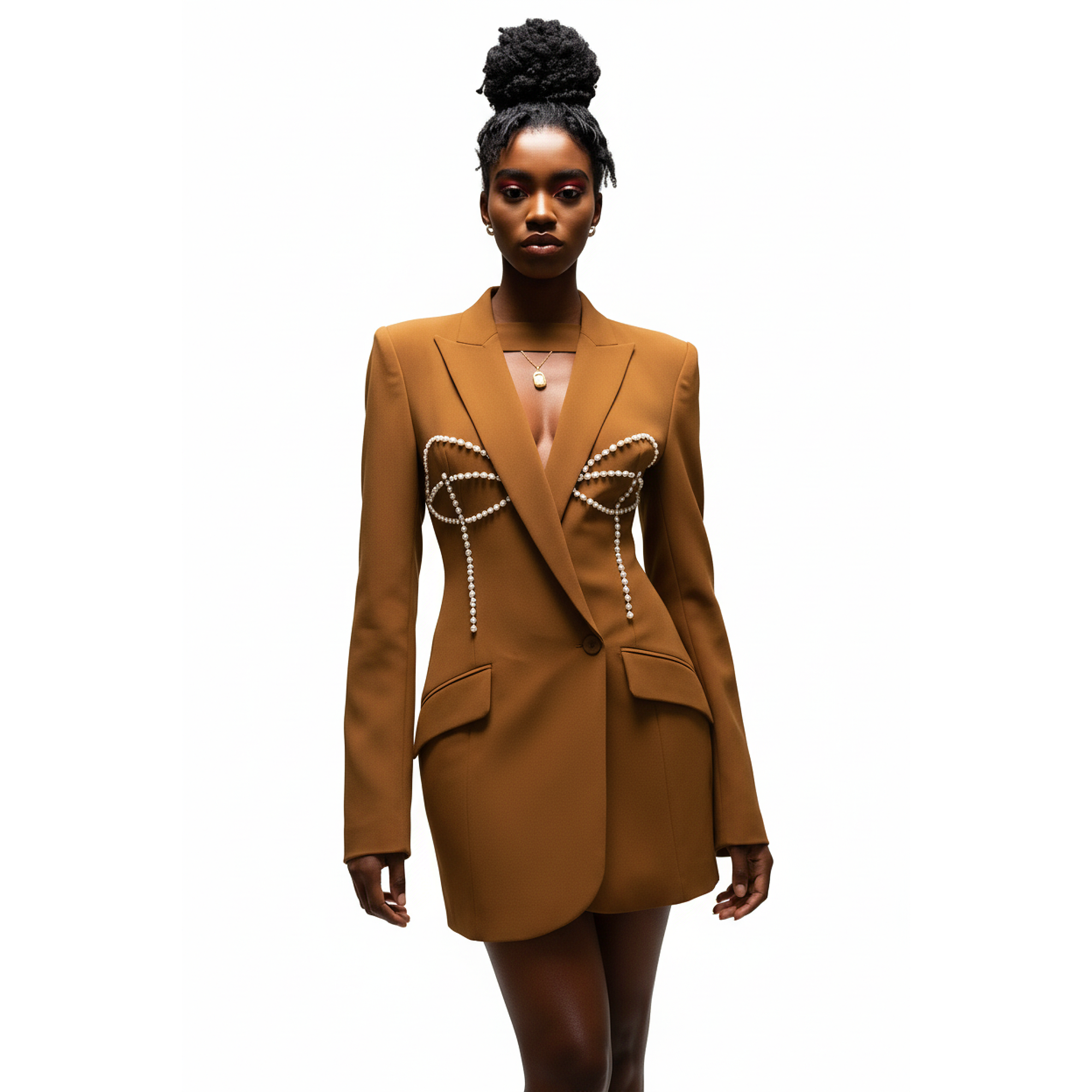 brown blazer dress women ASTR the Label | Rosemarie Halter Blazer Mini Dress in Rust