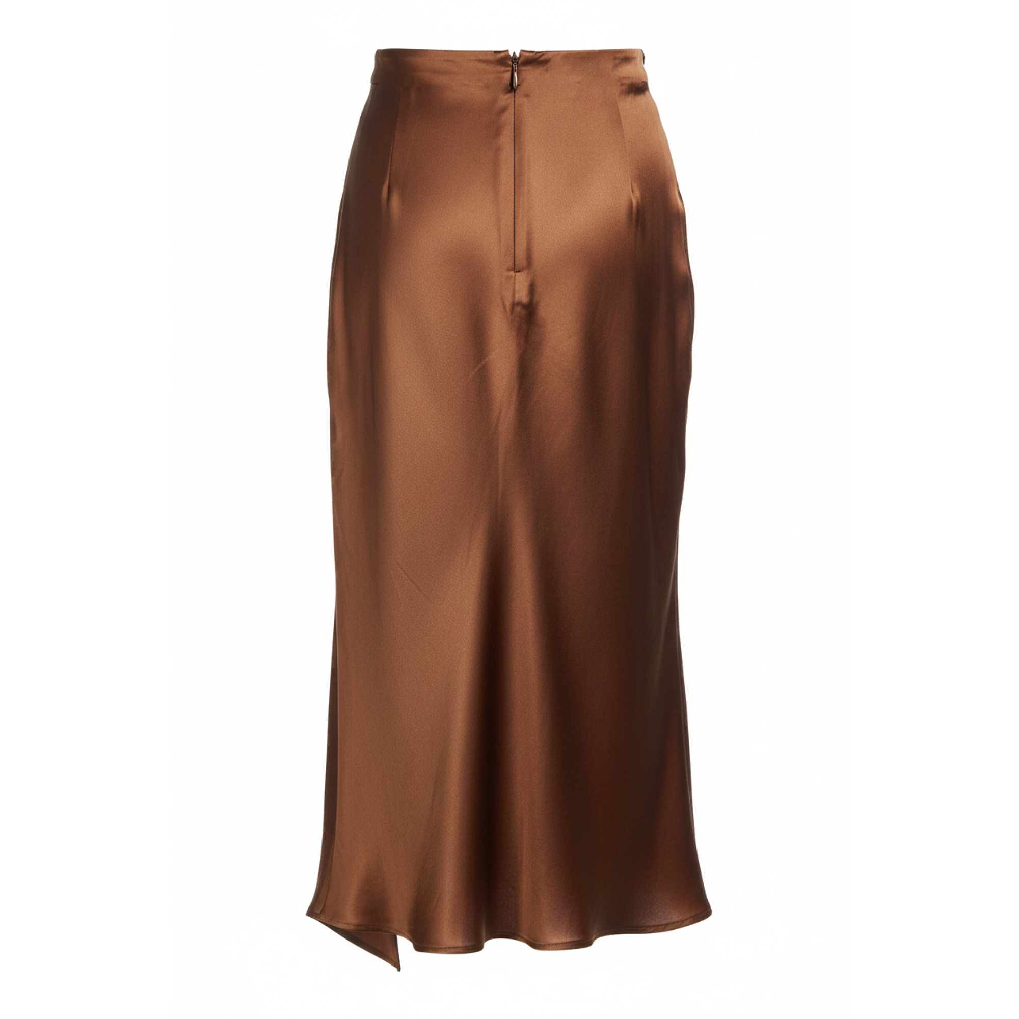 Brown satin skirt on a white background