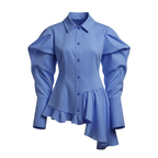 Blue shirt with ruffled sleeves on a white background