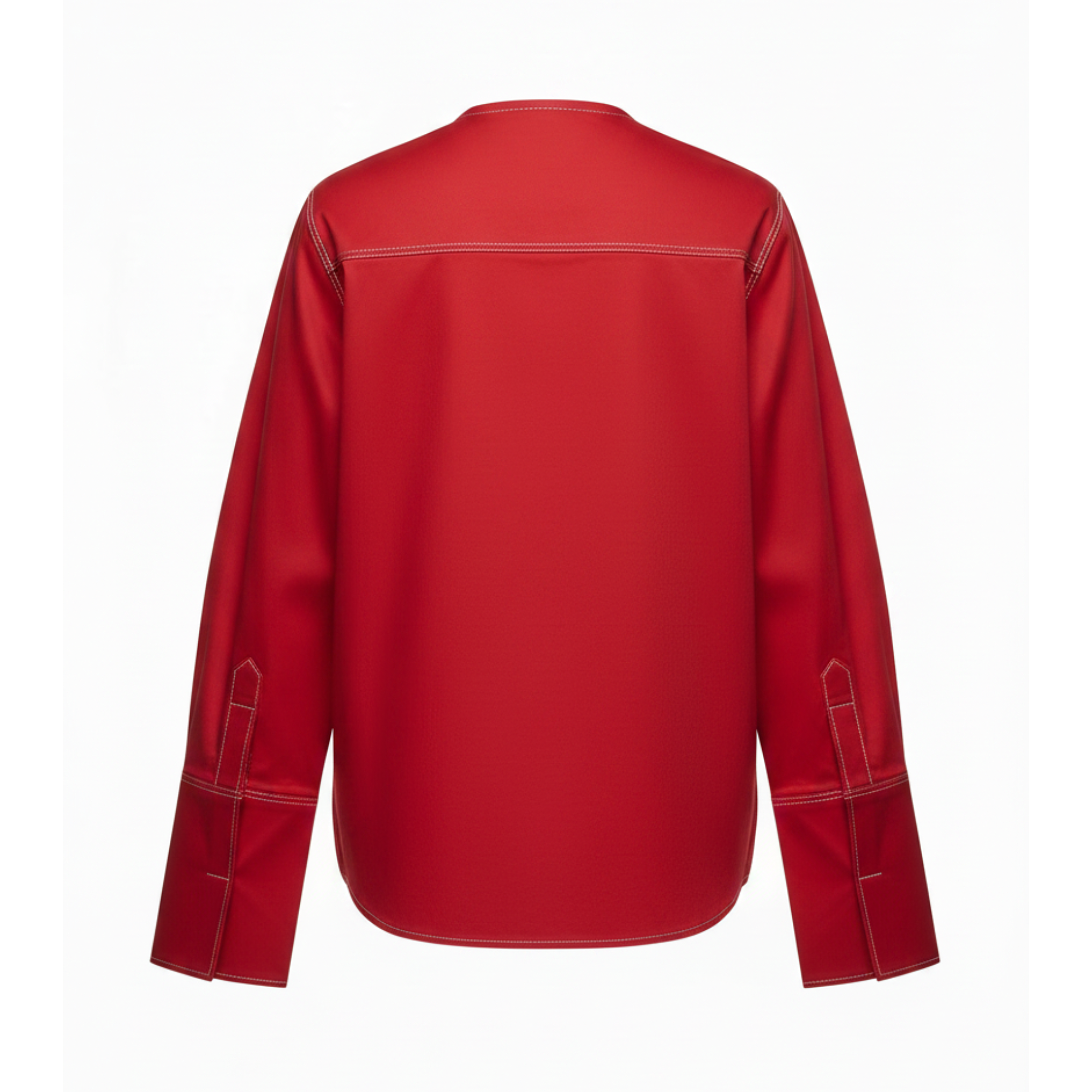 Red shirt with white stitching on a white background