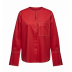 Red long-sleeve shirt with a pocket on a white background