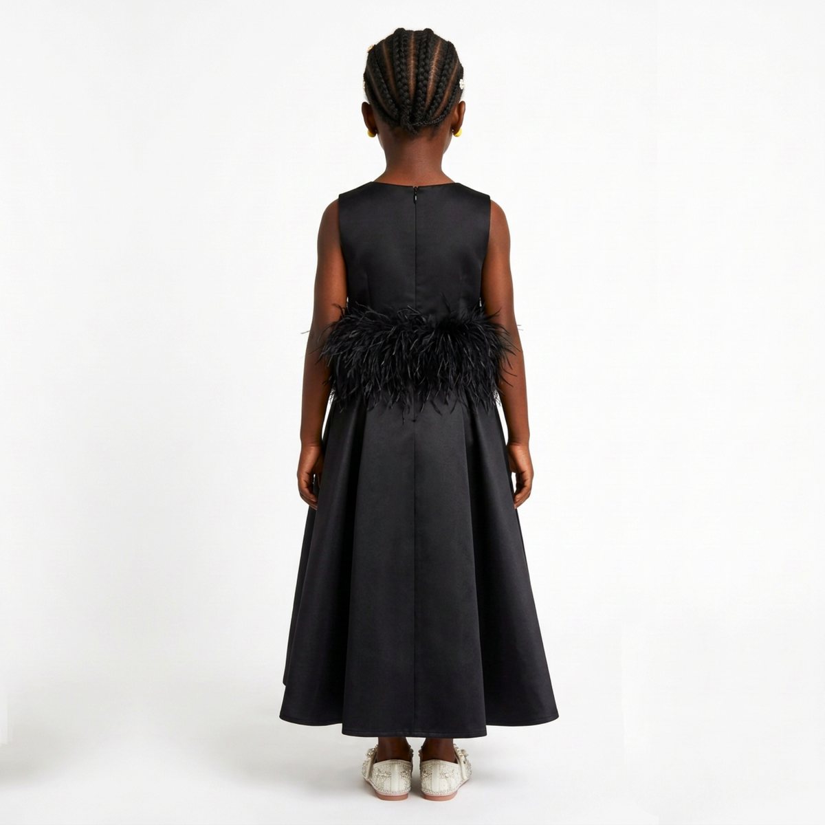 Zamani Girls' Feather-Trim High-Low Dress