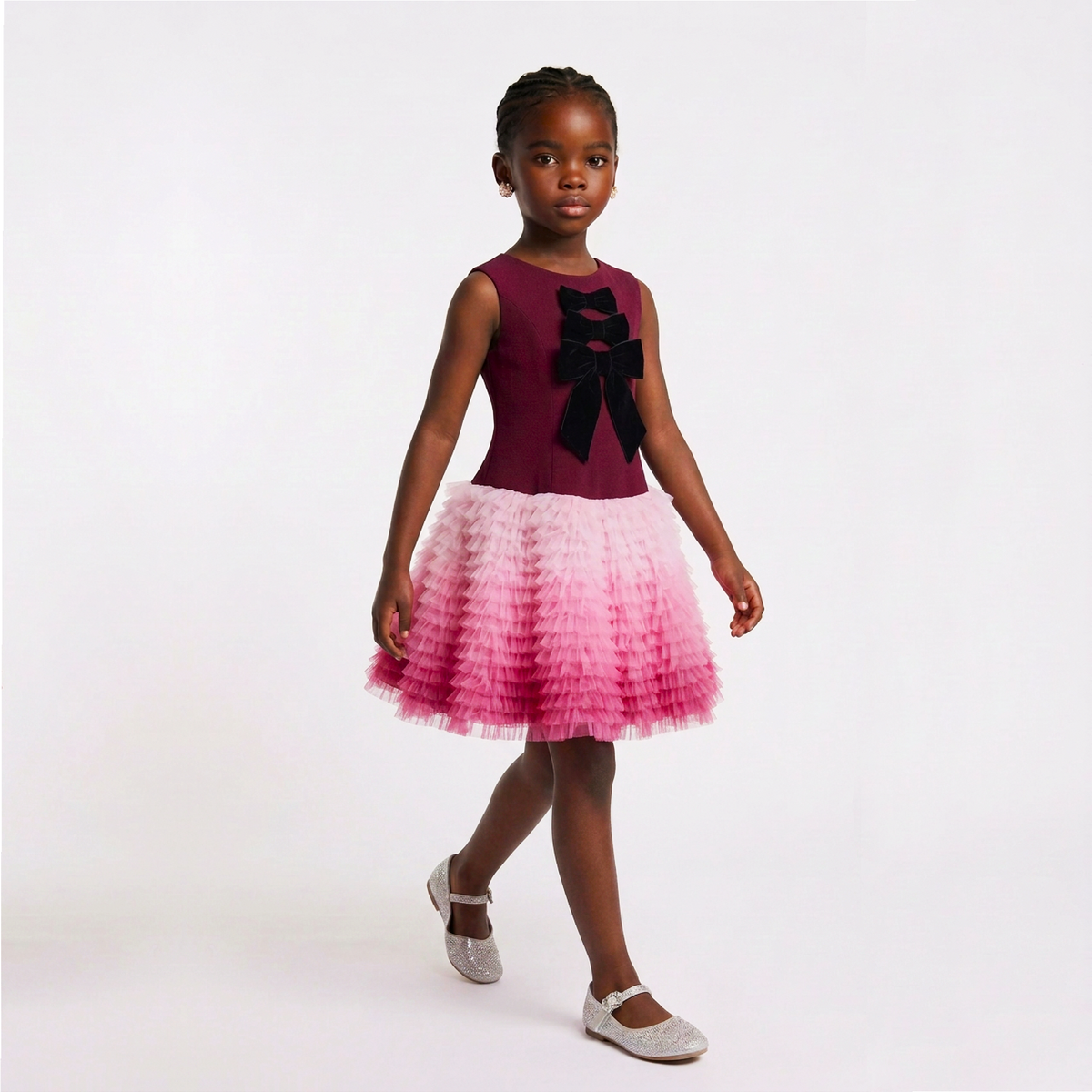 Saphira Girls’ Ombré Bow Ruffle Occasion Dress