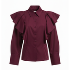 Maroon blouse with ruffled shoulders on a white background