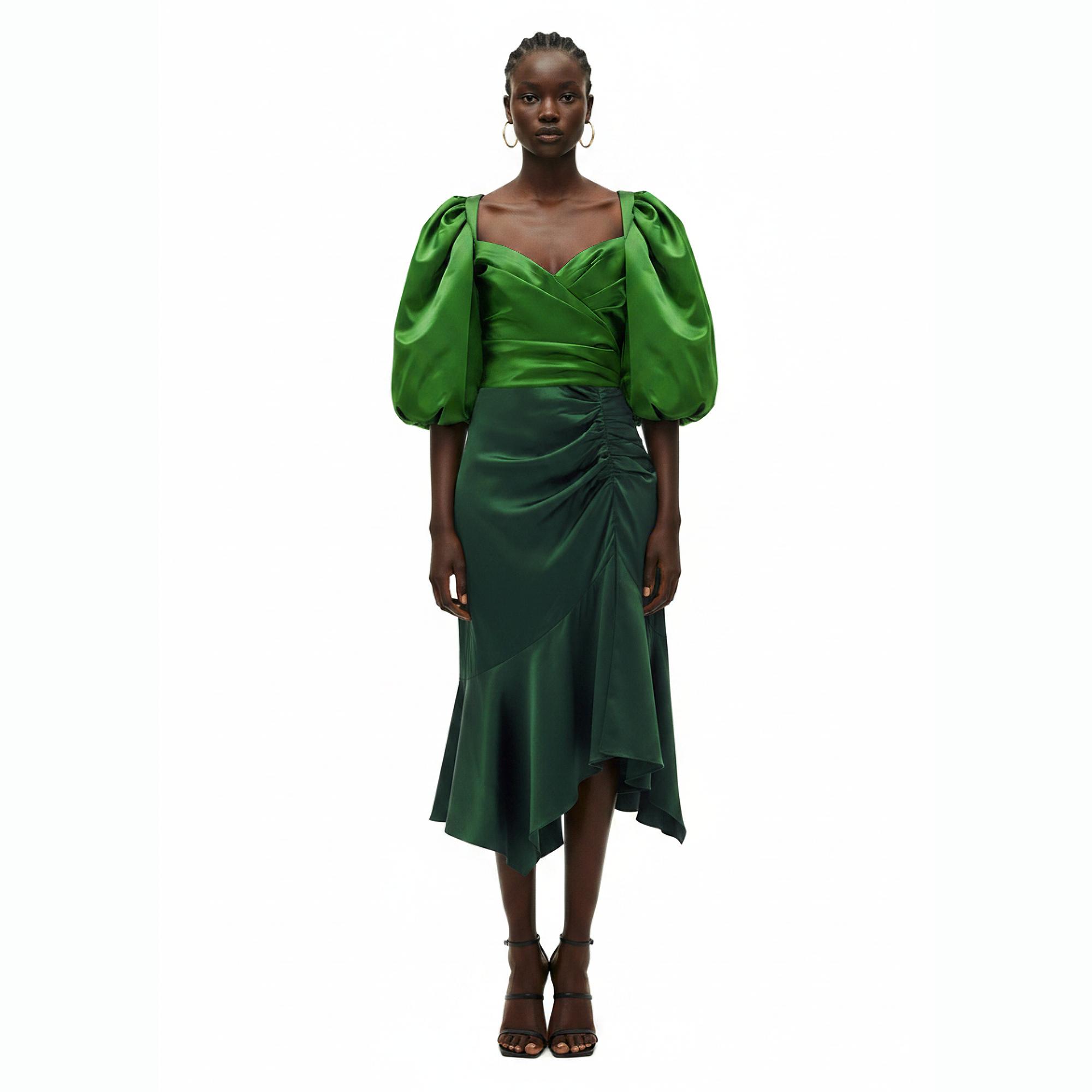 Rosalindt Draped Bodice Silk and Taffeta Dress