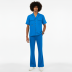 Person wearing a blue outfit on a white background