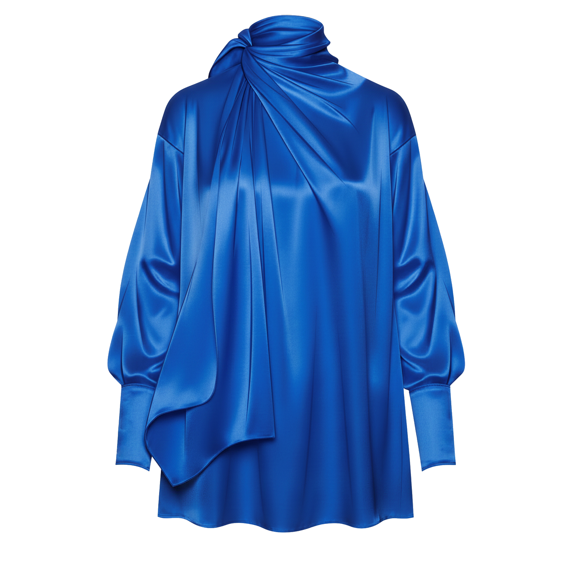 Blue satin top on a white background