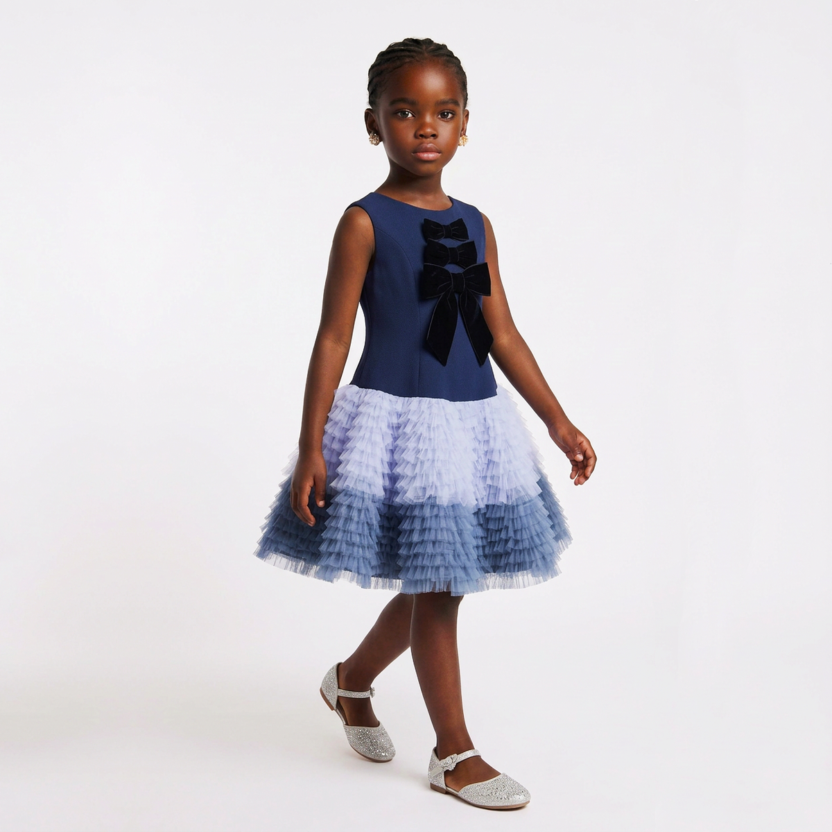 Saphira Girls’ Ombré Bow Ruffle Occasion Dress