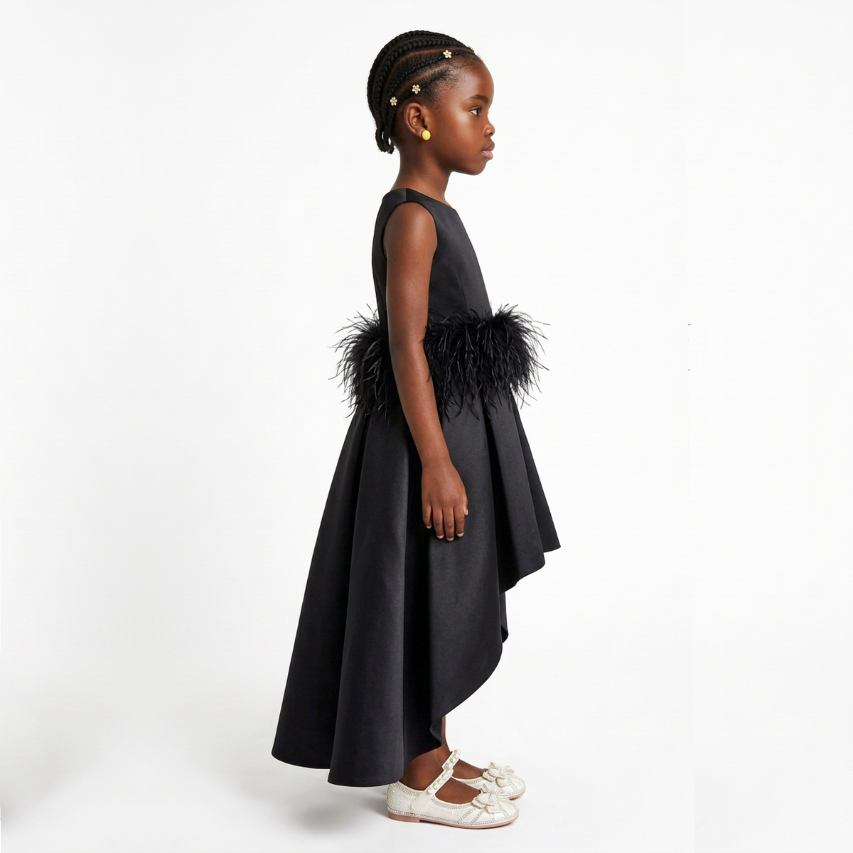 Zamani Girls' Feather-Trim High-Low Dress