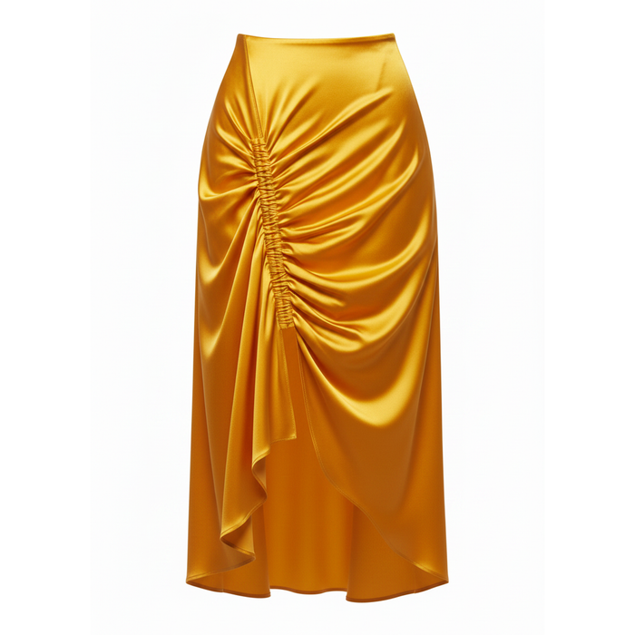 Yellow satin skirt on a white background