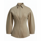 Beige jacket with a structured design on a white background