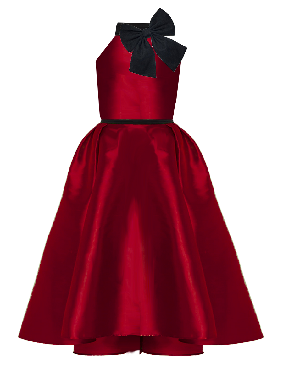 Red dress with black bow on a white background