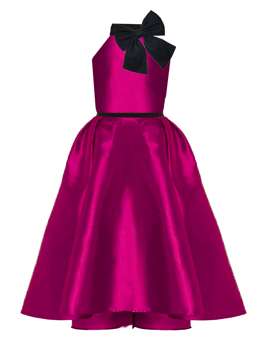 Pink dress with black bow on a white background