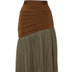 a brown skirt with a beige tulle hem on a white background