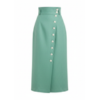 Green skirt with button details on a white background