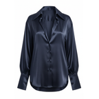 Navy satin shirt on a white background