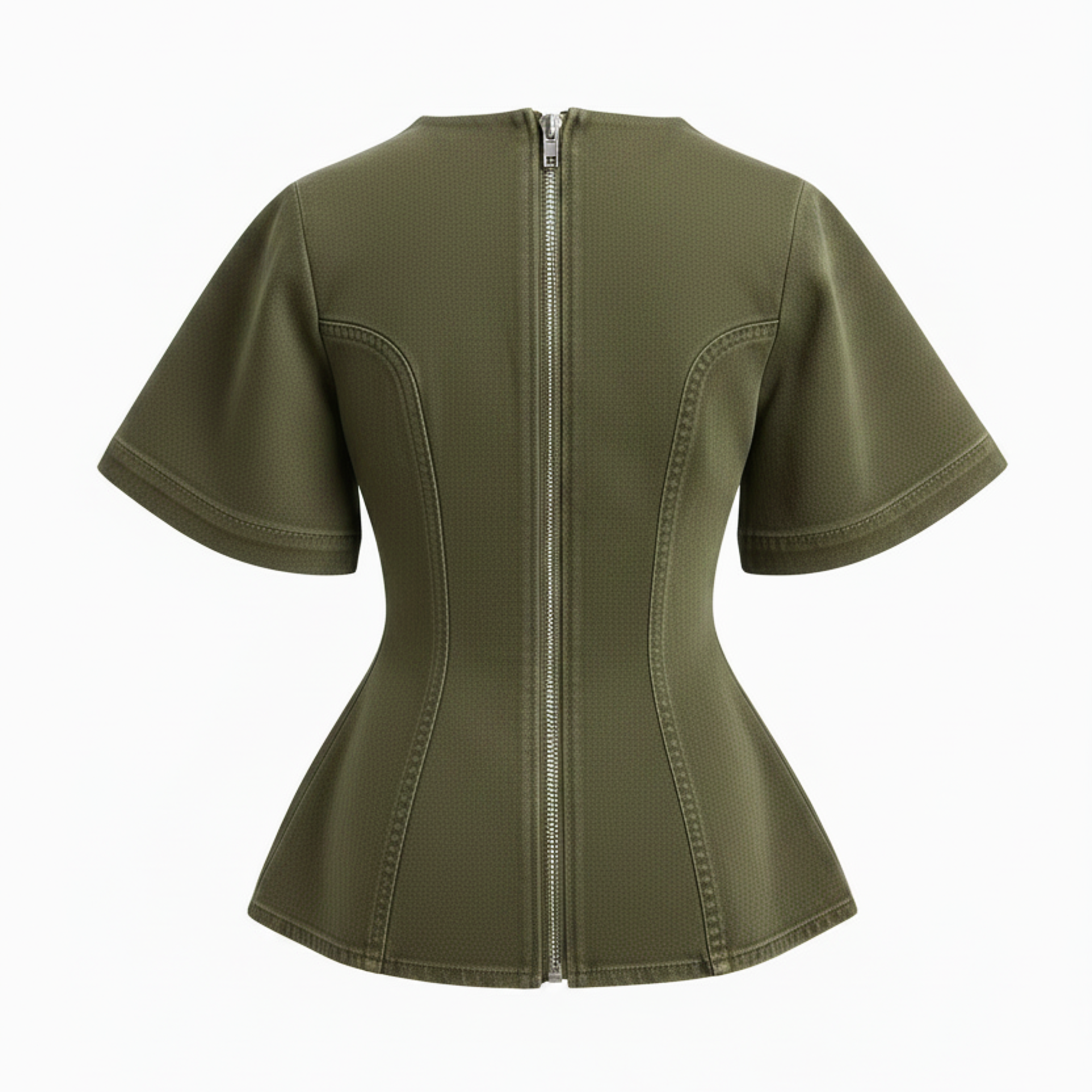 Green waist trainer with a zipper on a white background