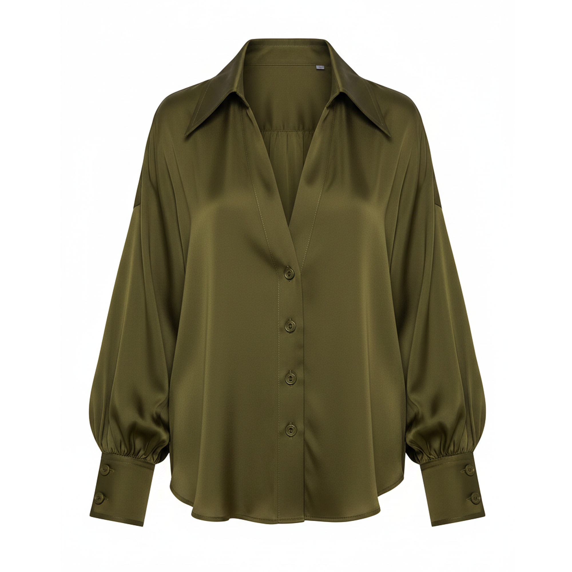 Green satin blouse on a white background