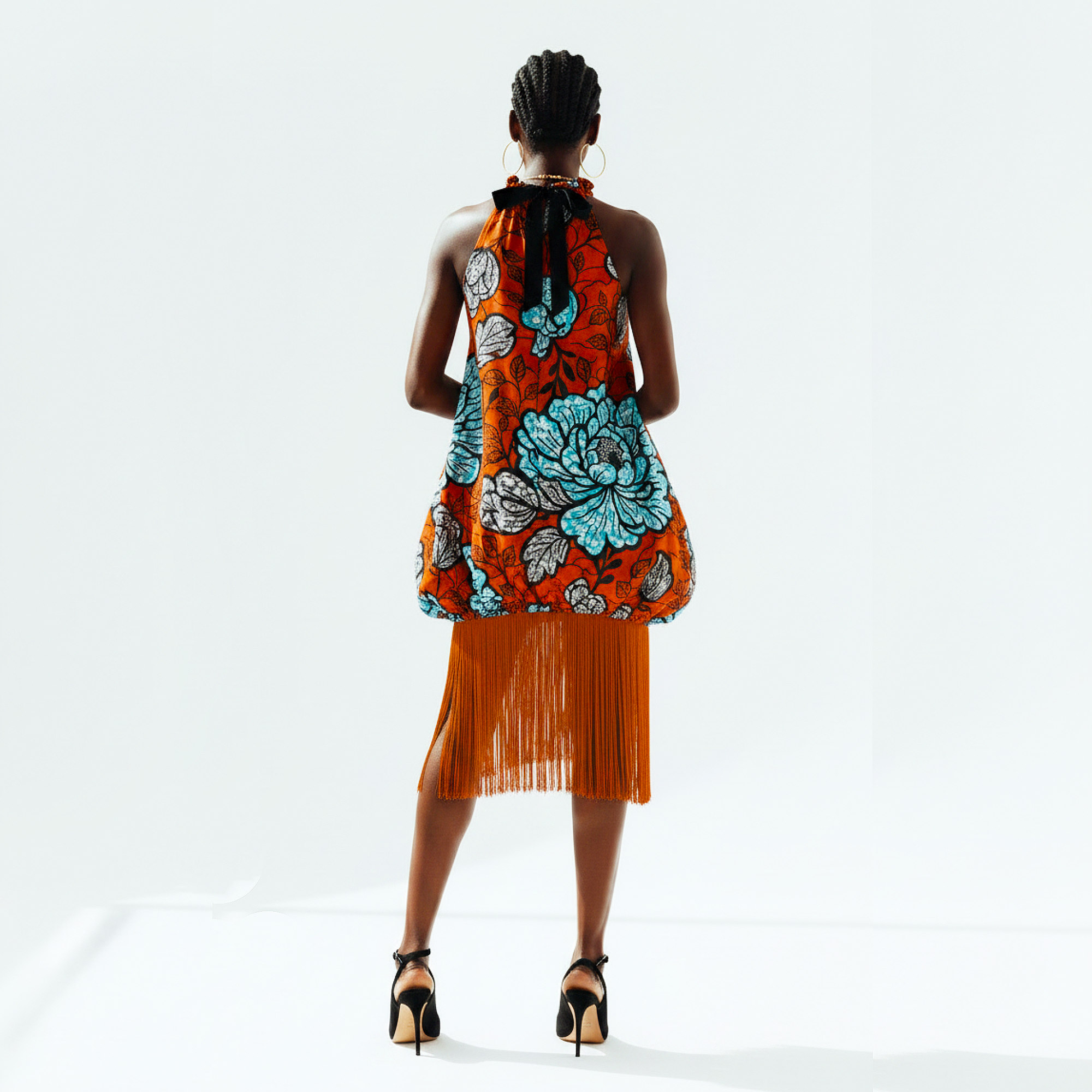 Mma Fringe Floral Print Bubble Hem Dress