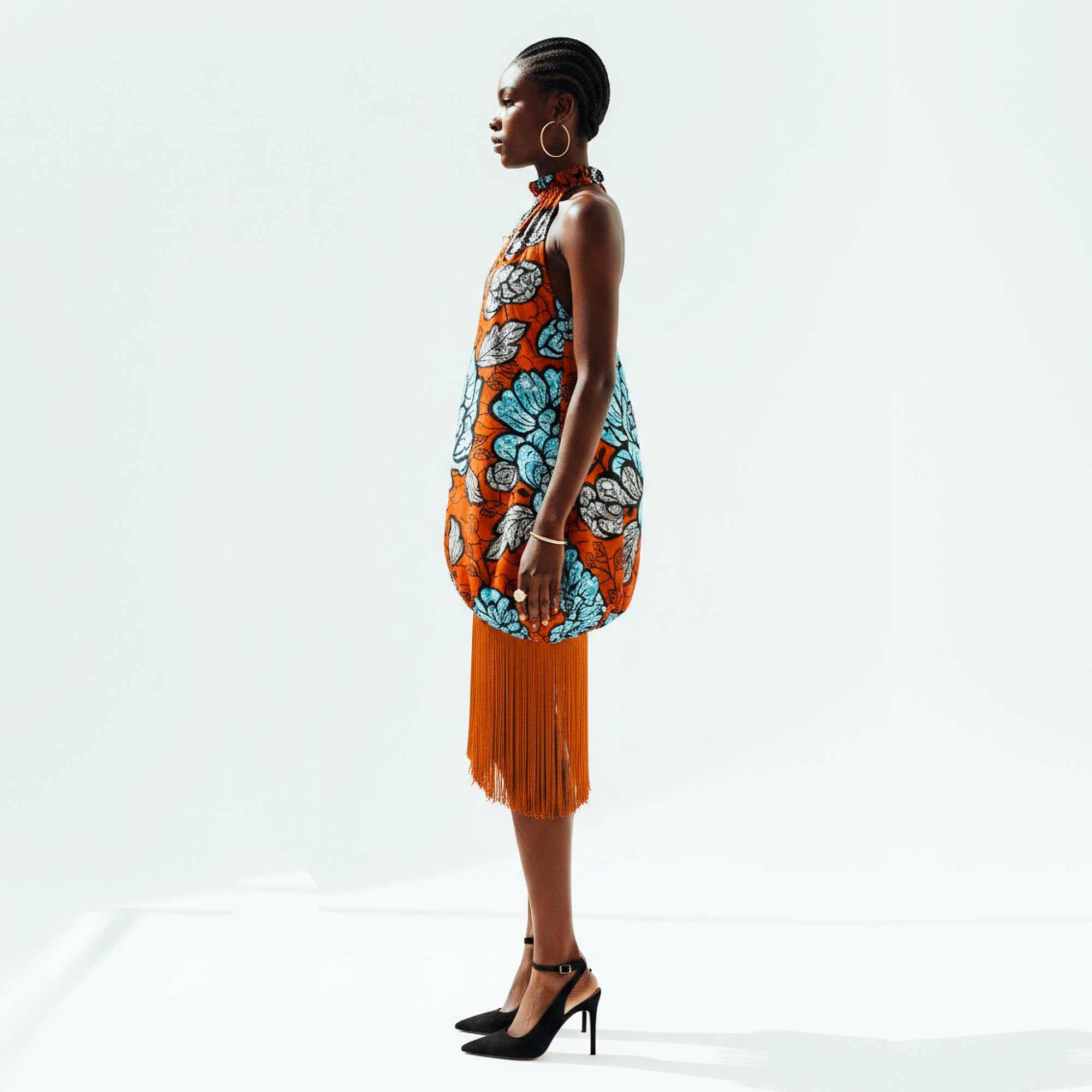 Mma Fringe Floral Print Bubble Hem Dress