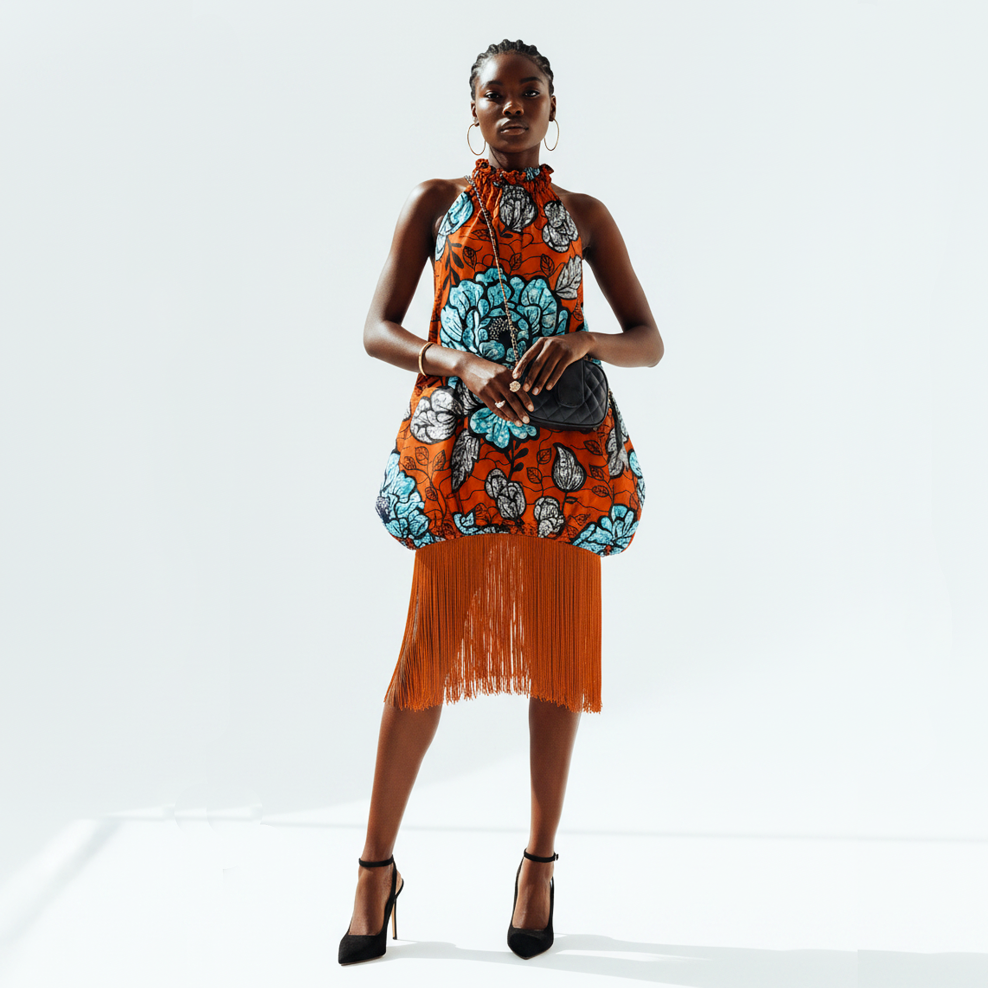 Mma Fringe Floral Print Bubble Hem Dress