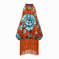 Mma Fringe Floral Print Bubble Hem Dress