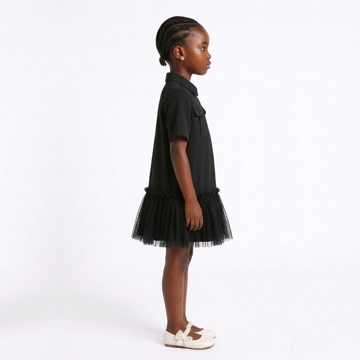 Noire Utility Tulle Dress – Girls’ Black Mini Dress
