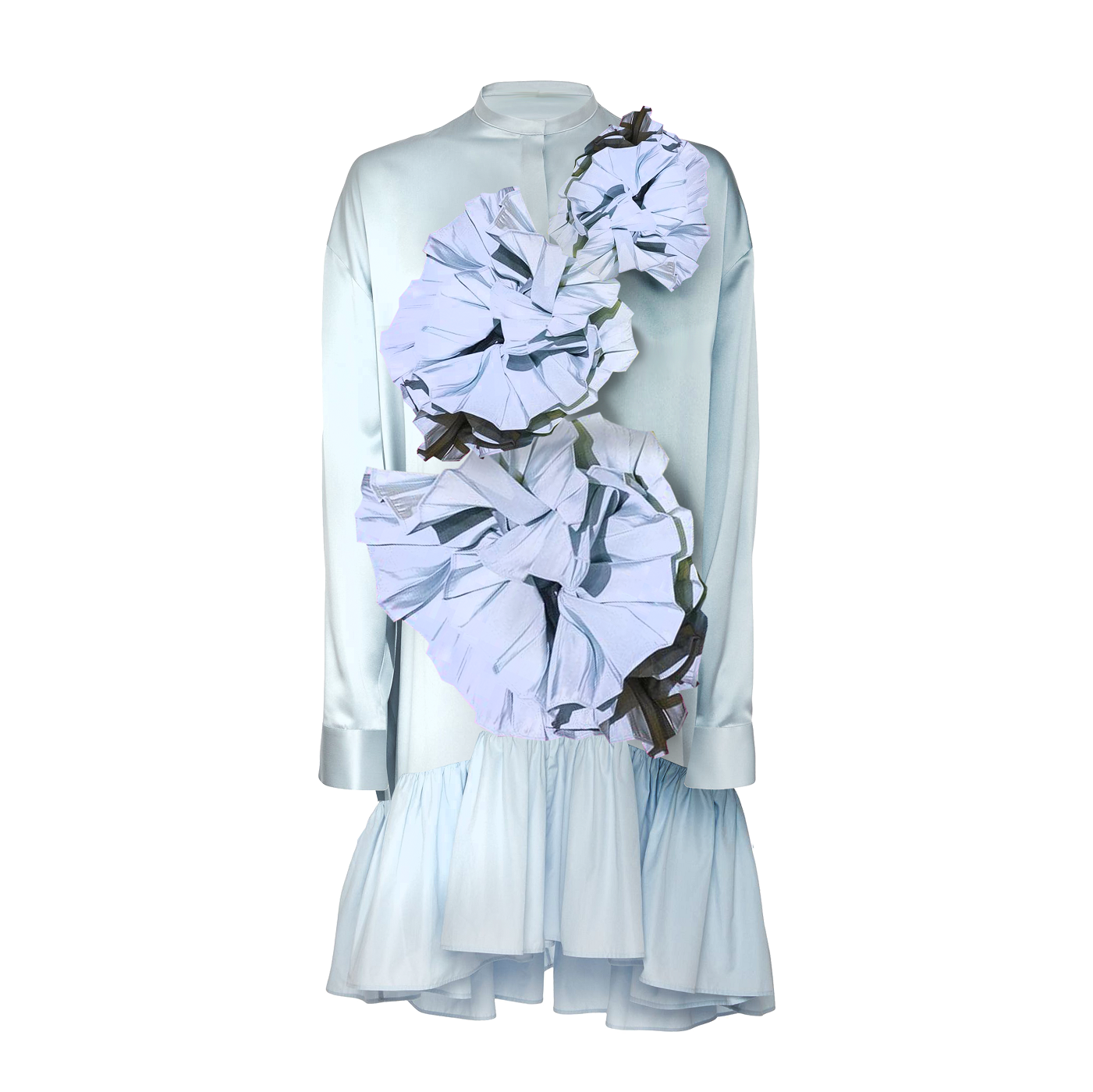 Light blue dress with floral embellishments on a white background