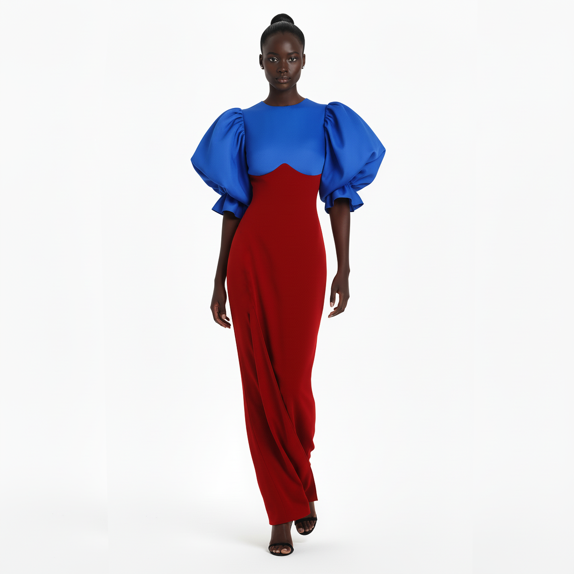red dress blue dress Modern Ice Blue/Bright Red Satin Long Formal Dresses