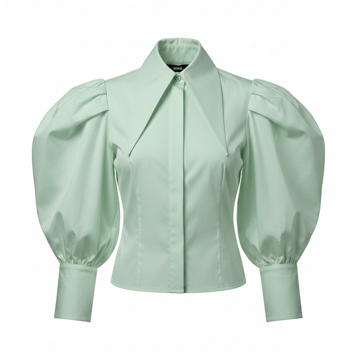 Light green blouse with puffed sleeves on a white background