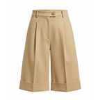Beige wide-leg pants with a button on a white background