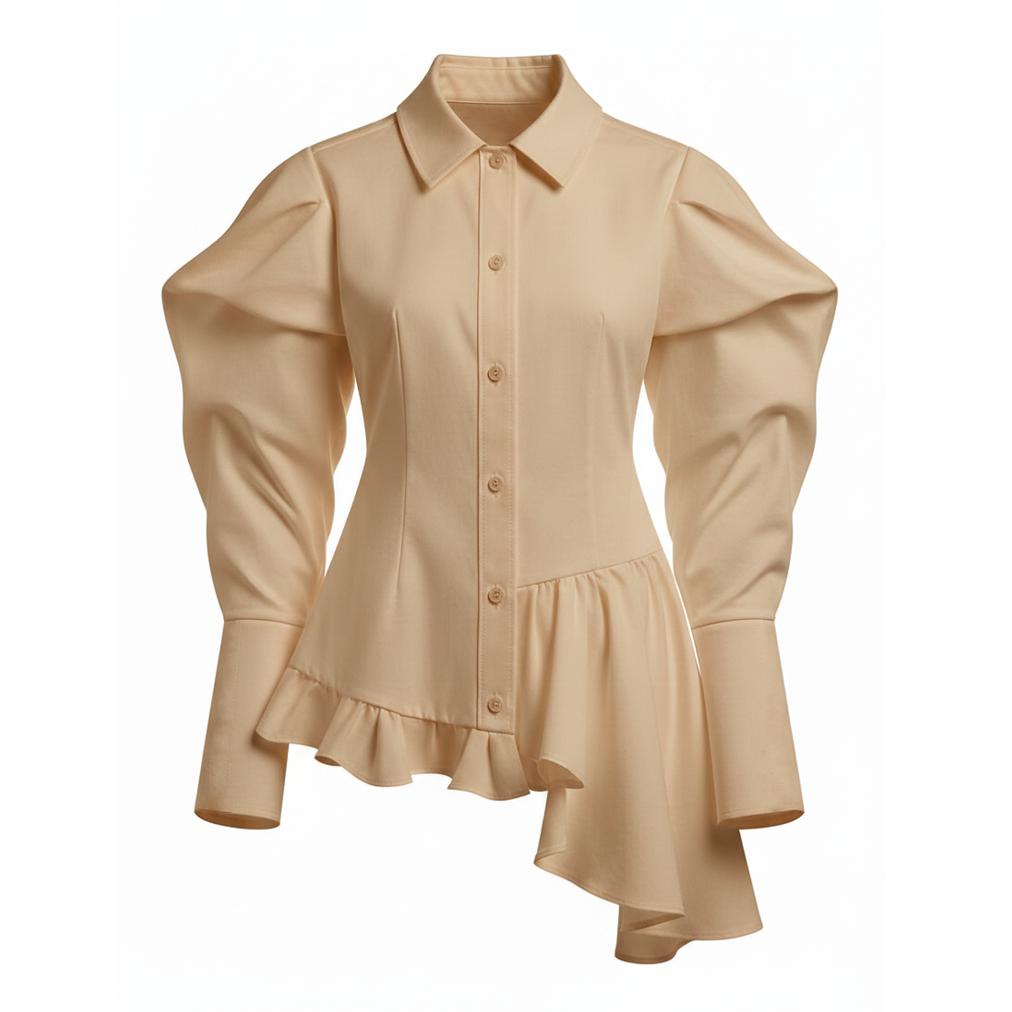 Beige shirt with a ruffled skirt on a white background