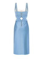 Light blue dress with cut-out design on a white background