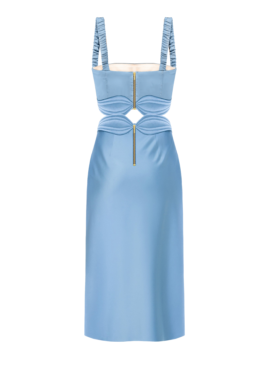 Light blue dress with cut-out design on a white background
