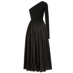Black one-shoulder dress on a white background
