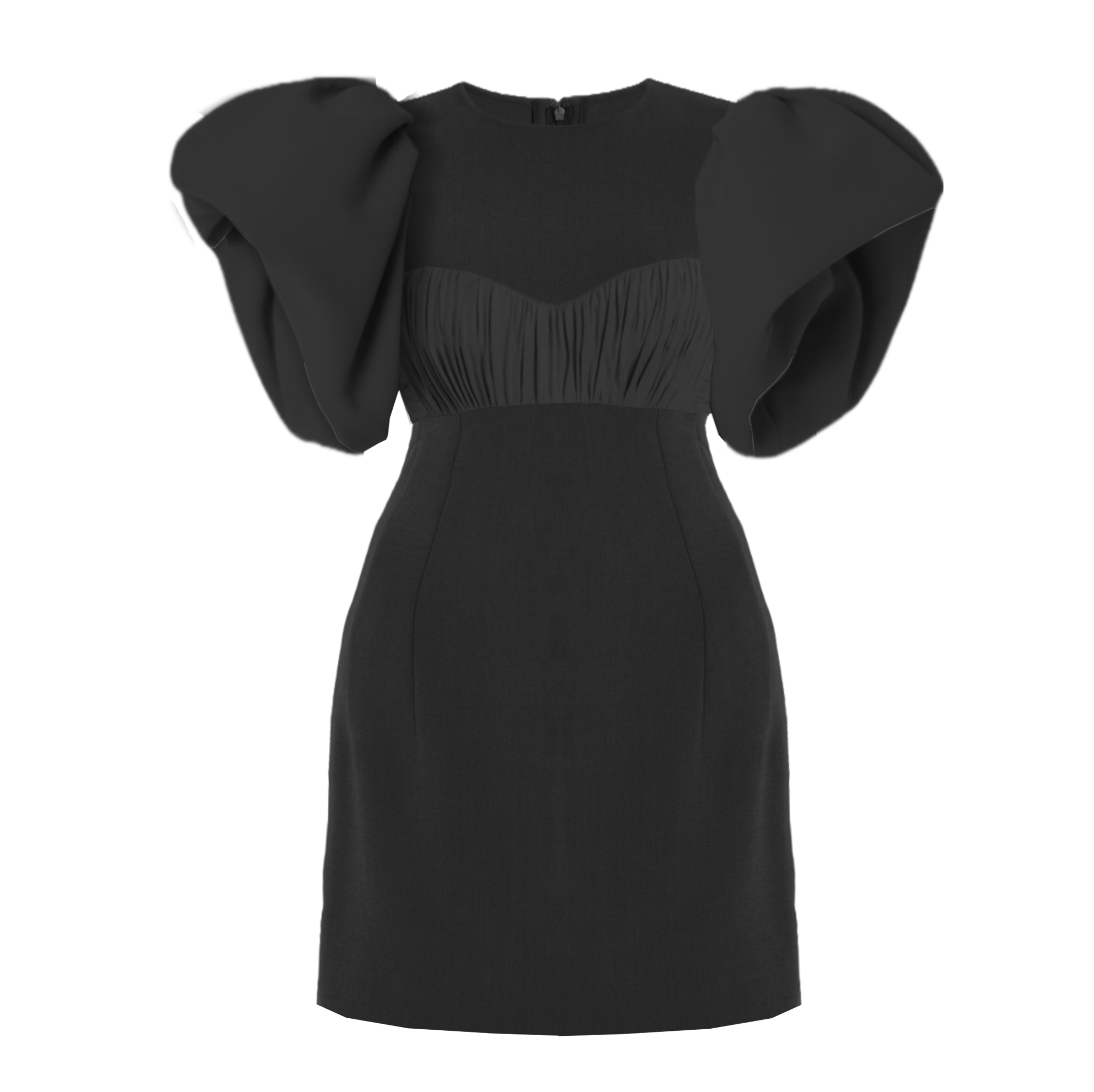 Black dress with puffed sleeves on a white background