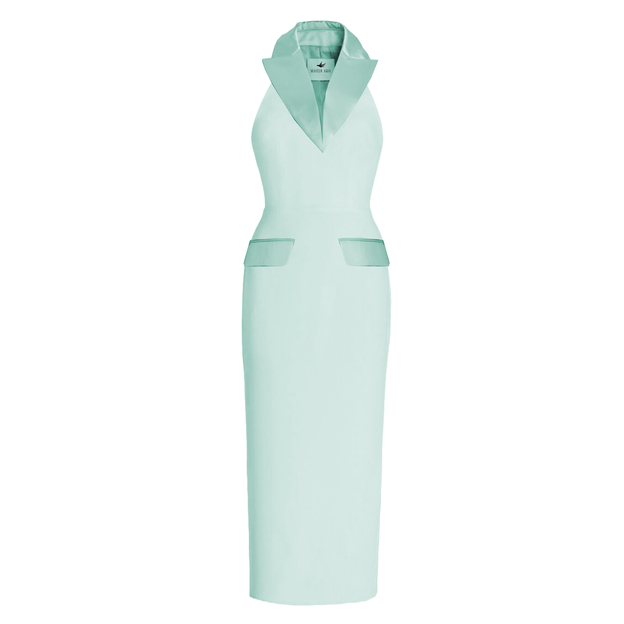 Mint green dress with a collar on a white background