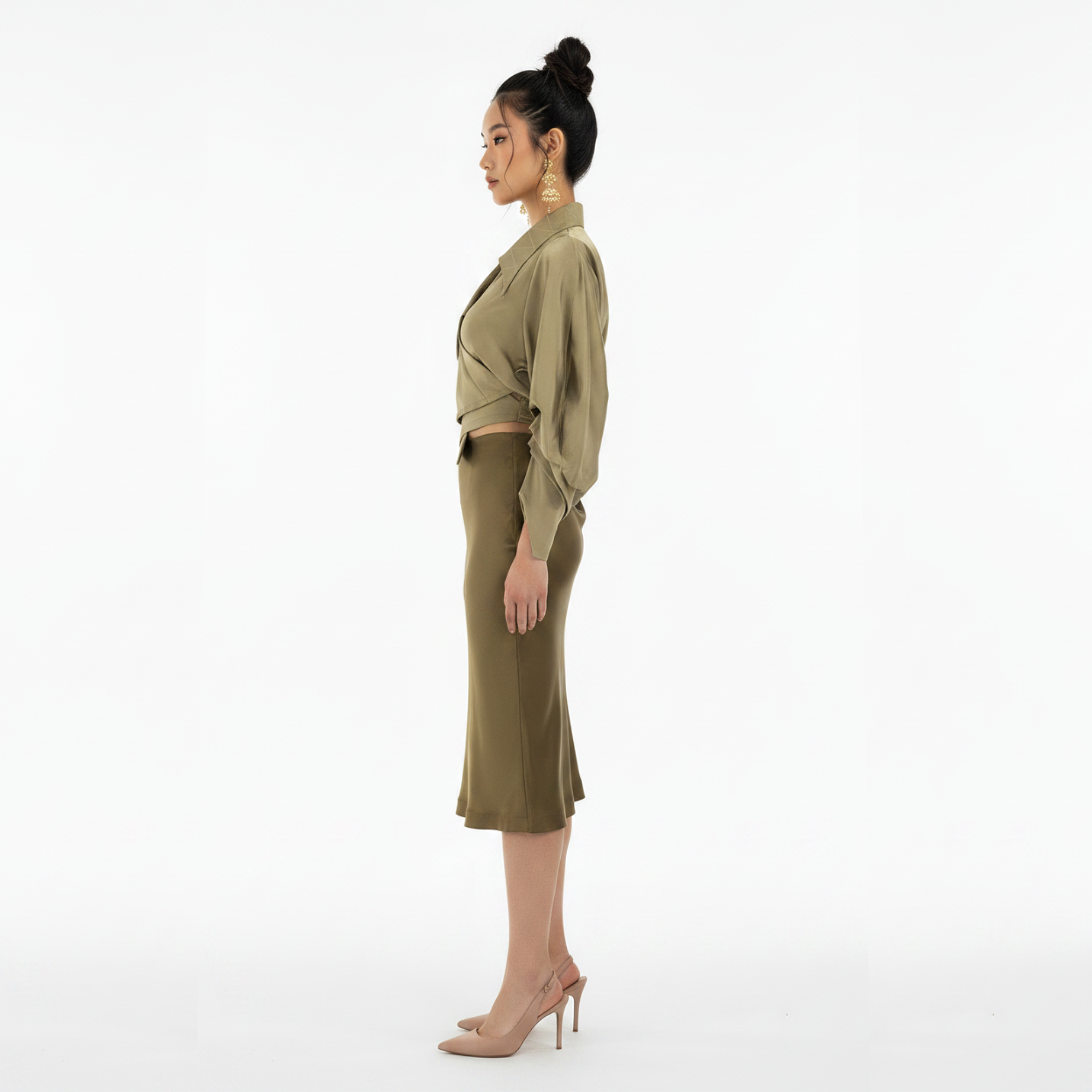 Lami Drape Silk Midi Skirt