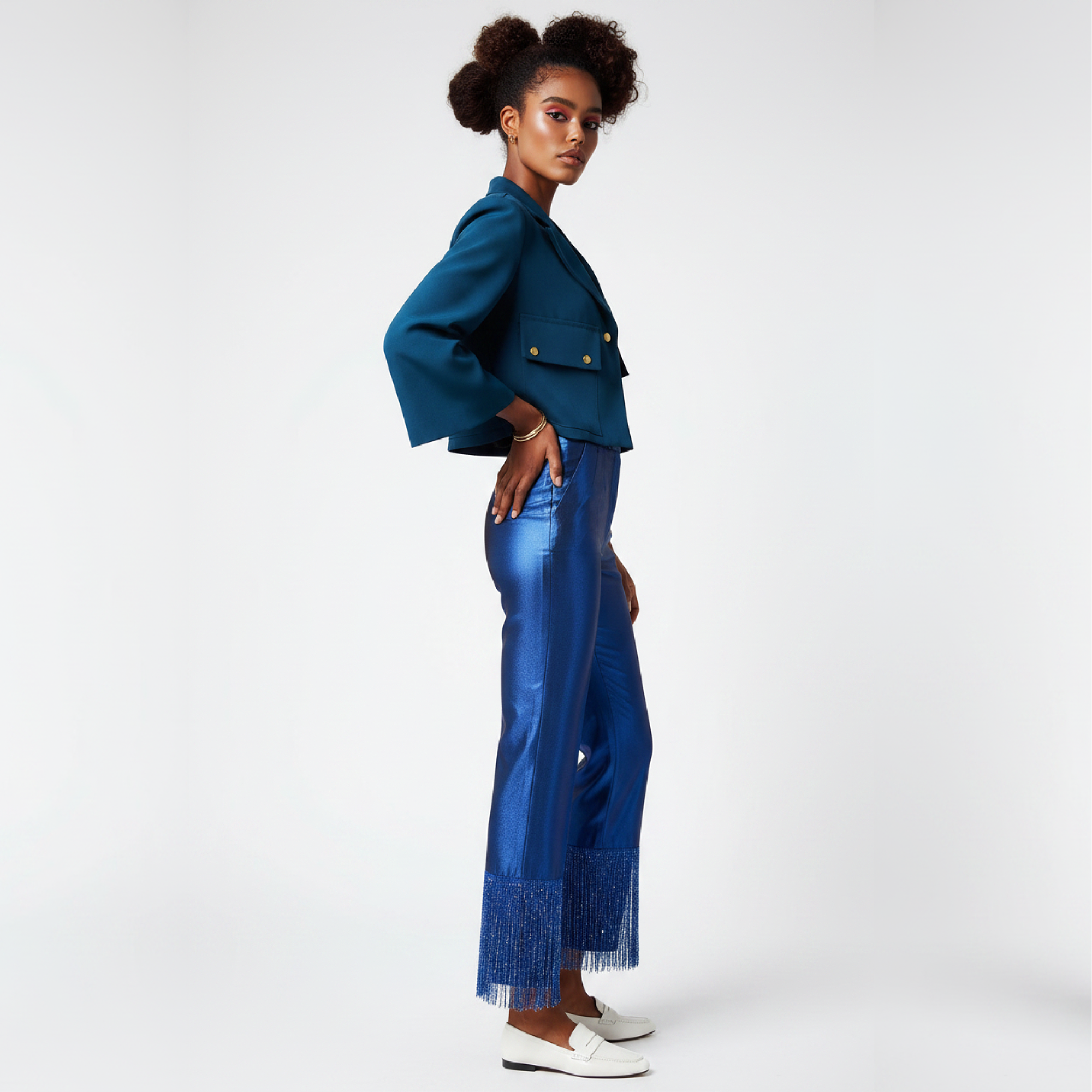 AṢẸ́ Midnight Bell-Sleeve Cropped Blazer