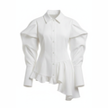 White shirt with ruffled details on a white background