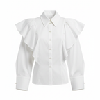White blouse with ruffled sleeves on a white background