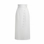 White skirt with button details on a white background