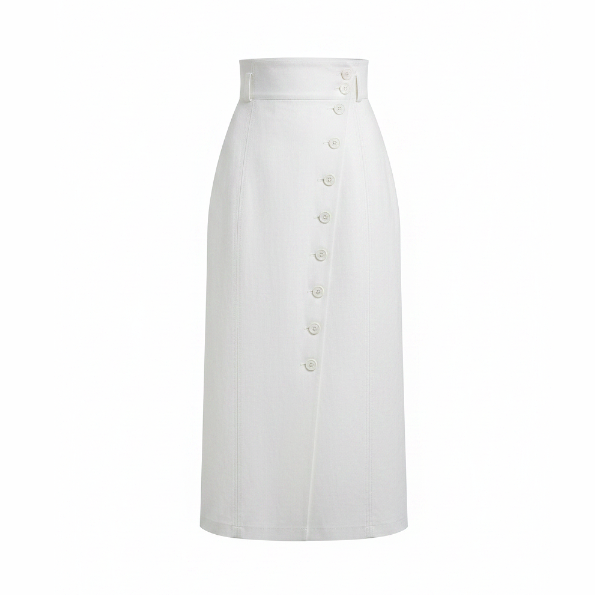 White skirt with button details on a white background