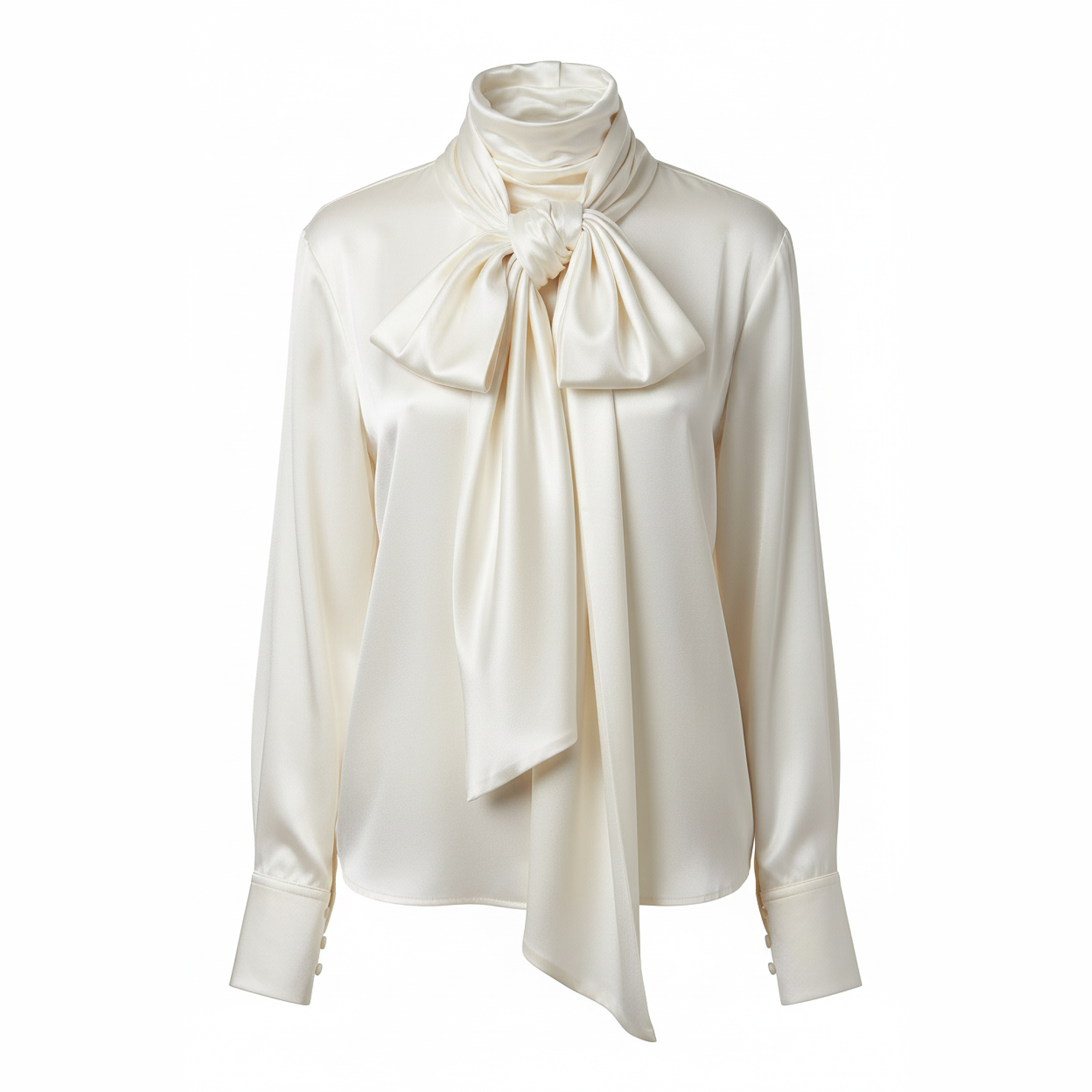 White blouse with a large bow tie on a white background